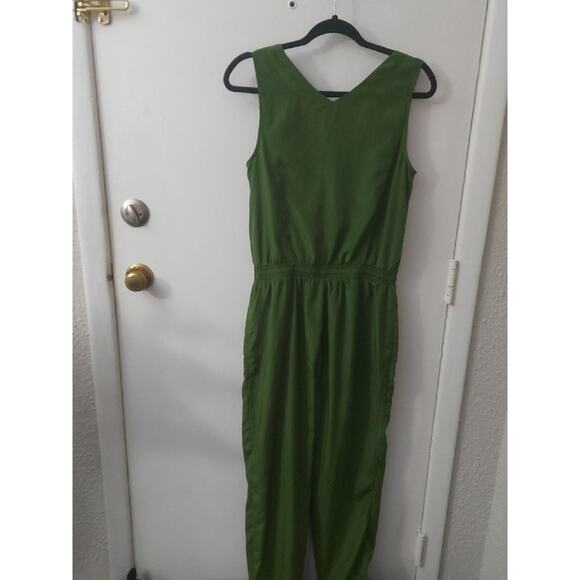 Toxik3 Sleeveless Green Utility Zip Up Jumpsuit M Boho Vacation Festival Fall - Picture 2 of 11